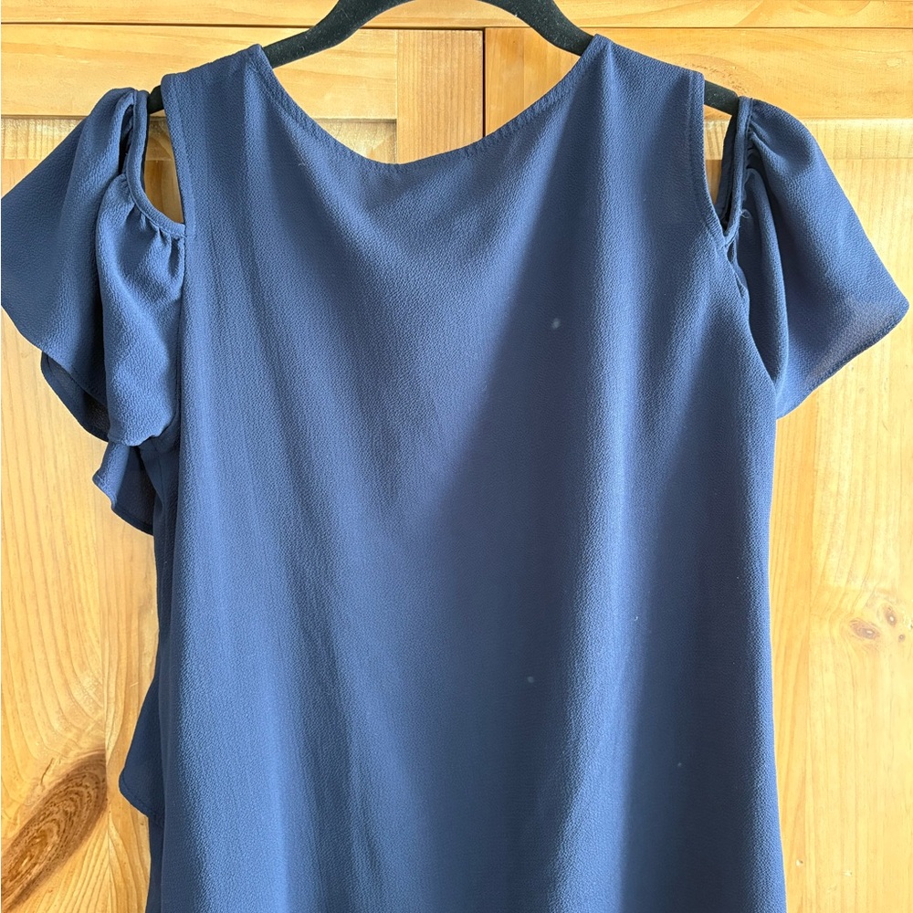 Bobeau Navy Blue Off the Shoulder Blouse
